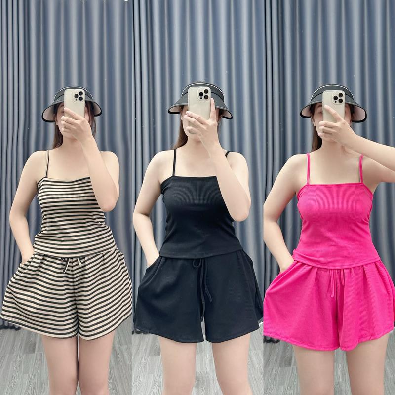  Set Bộ Đồ Áo Dây Bigsize Kèm Quần Đùi Lưng Cao Chất Liệu Gân Tăm Nhí Vo Giãn Thấm Hút Mồ Hôi Mát Và Dễ Chịu SET19 