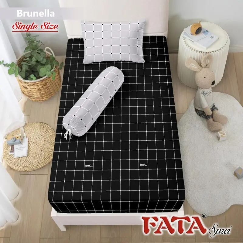 FATA SPREI MONOKROM SINGLE 120x200X20, 100X200X20 & 90X200X20 Bantal Guling Karet 2