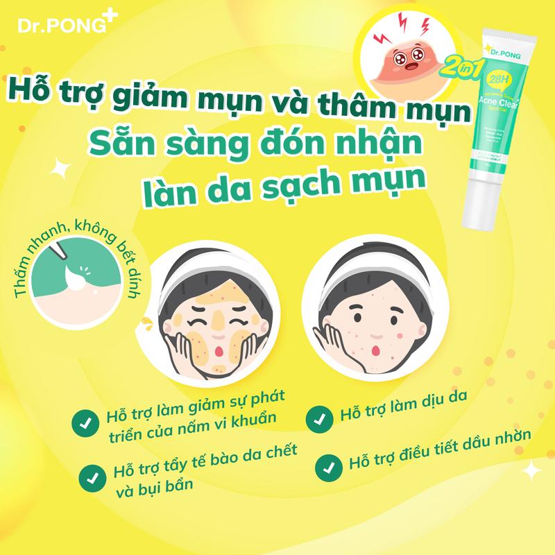 Gel chấm hỗ trợ giảm mụn Dr.PONG 28H Whitening Drone Acne Clear Spot 10g 3