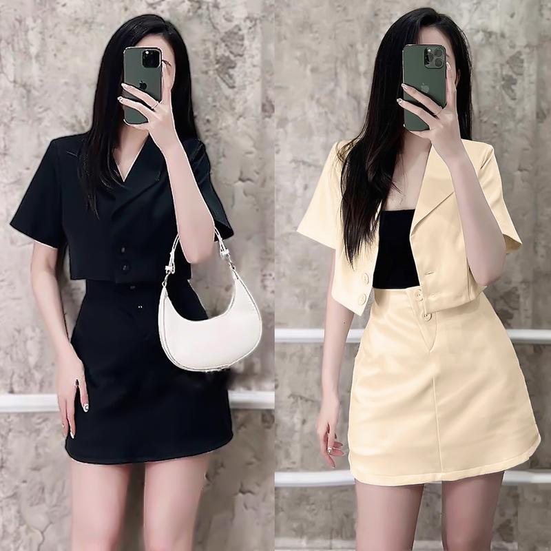 Set Vét 2 Món Phối Chân Váy Nữ Bigsize Thời Trang Dự Tiệc Vải Cotton Lạnh 50-100kg Béo Bigsize Xinh