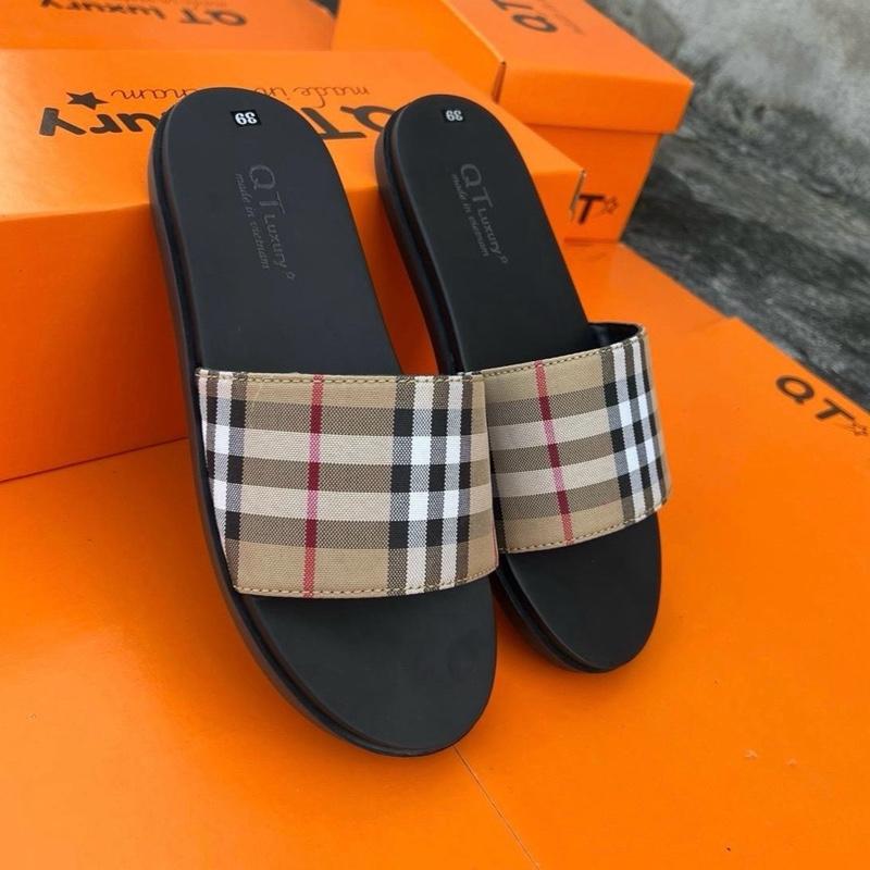 Dép Lê { khâu quai có hộp 07 }Dép quai ngang ke ô màu vàng đế cao su cao 2cm DéP Slipper Đế Bằng