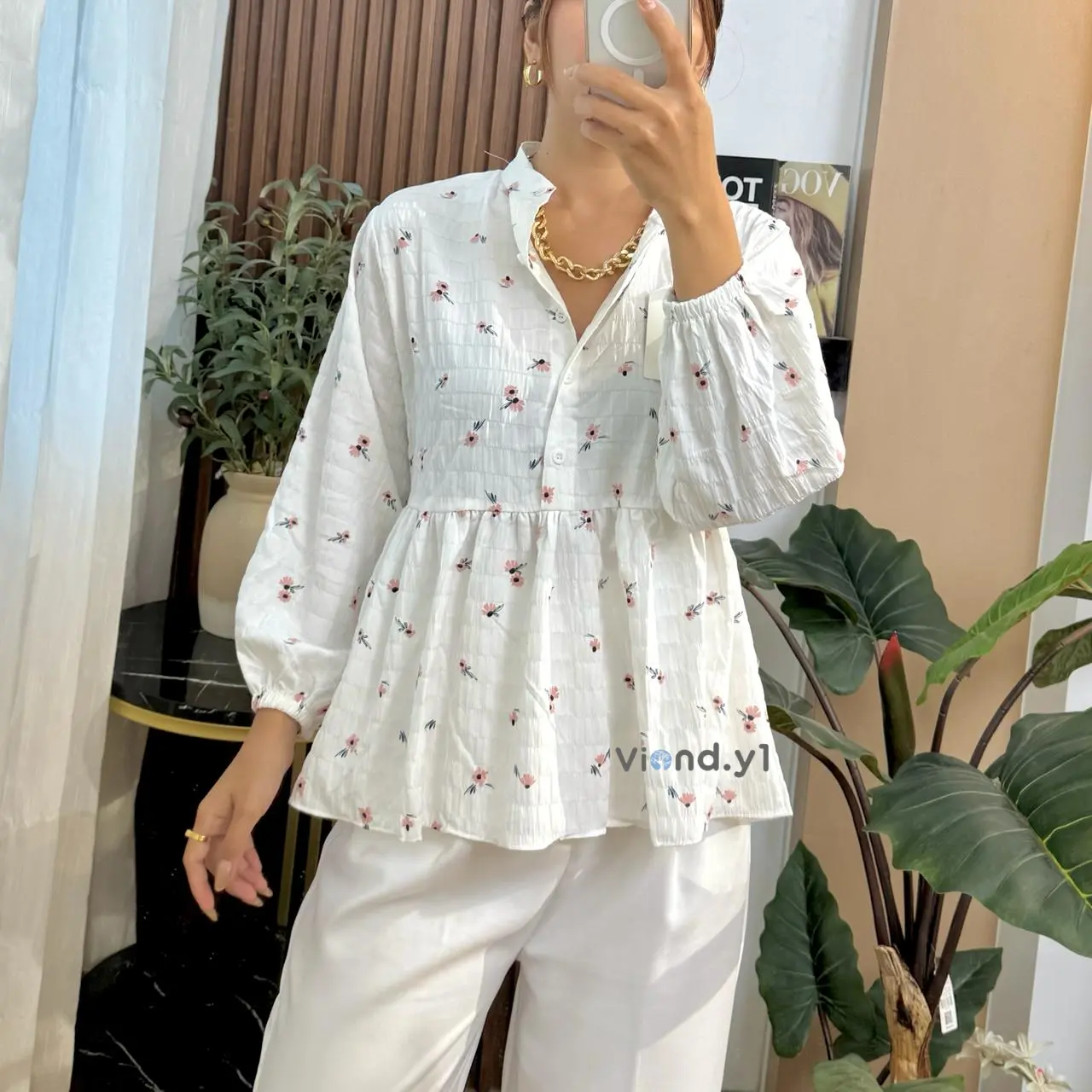 Blouse Flowers Korea Style / Blus Wanita Lengan Panjang / Baju Cewek Casual E25 Bunga Motif
