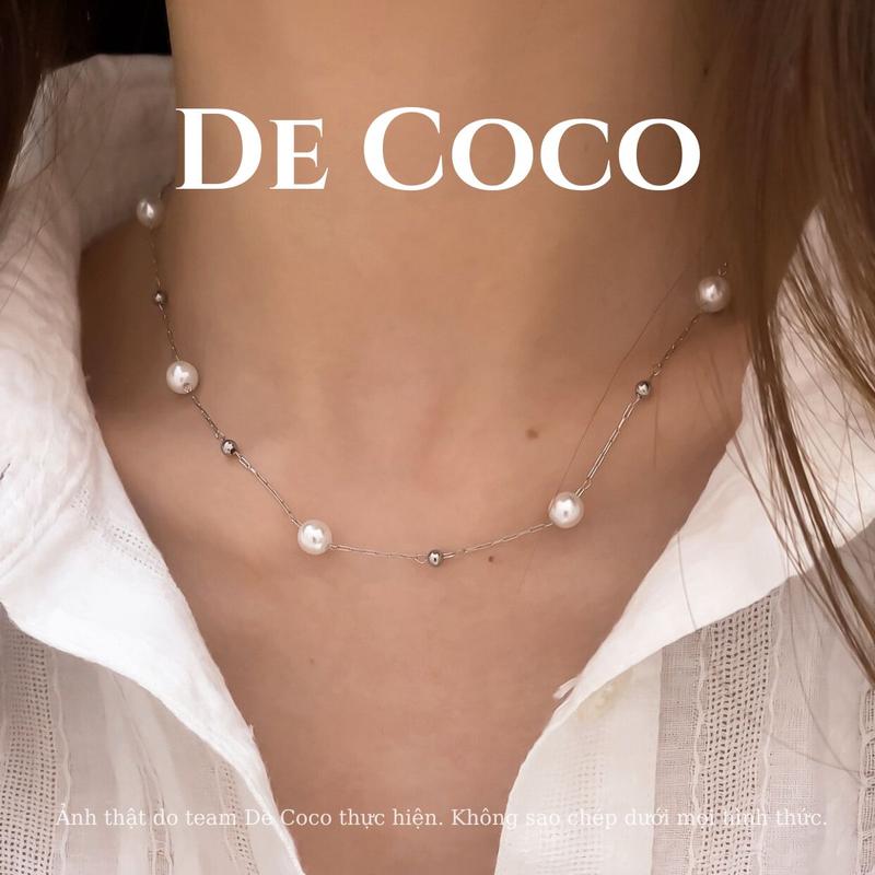 KHÔNG ĐEN GỈ - Vòng cổ dây chuyền nữ choker đính hạt trai xen kẽ bi titan ULA De Coco