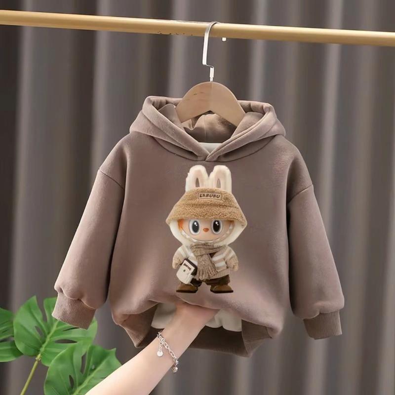 Áo hoodie thu đông labubu dành cho bé trai và bé gái 14-45KG mẫu KHĂN LABUBU. Chất liệu ấm áp. D47 áo hoodie