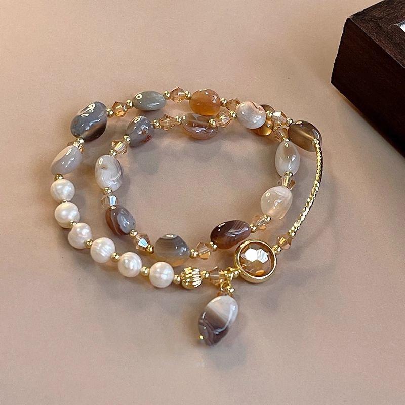 Product Introduction of Luxury Pearl Double Layer New Bracelet Crystal High-end Beaded Vintage Niche Exquisite Temperament Bangle Jewelry wlw  bracelets gelang  ldr  bergetar sweet  alhambra  bracelet cubic  zirconia 0