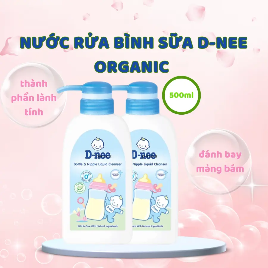 Nước rửa bình cho bé D-nee Organic màu xanh chai 500ml