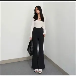 CELANA PANJANG KNIT RIB CUTBRAY WANITA PREMIUM HIGHWAIST - CELANA FLARE KNIT RIB CUTBRAY