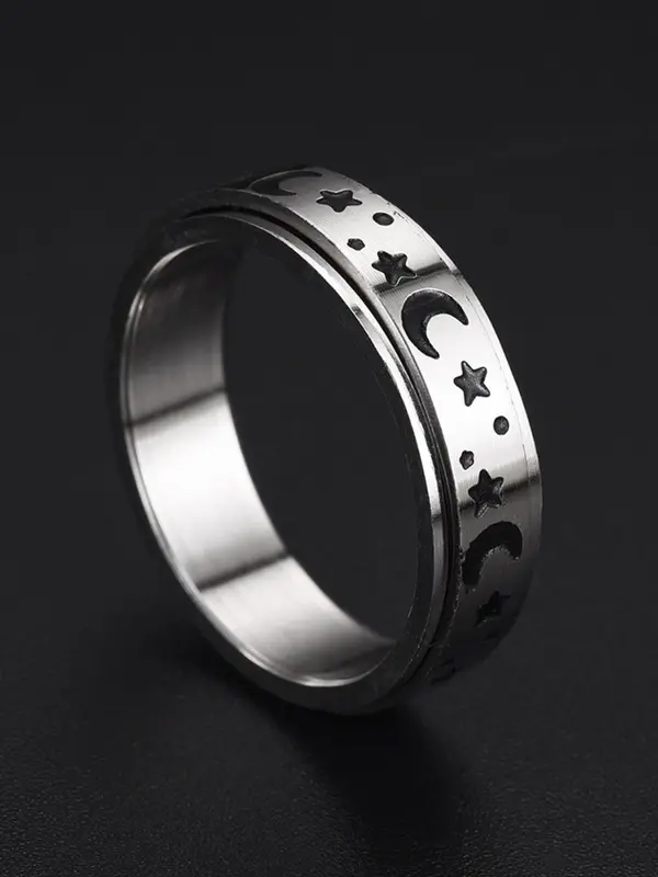 Unisex Street Trend Star & Moon Graphic Rotating Ring, Vintage Trendy Anxiety Ring, Chic Jewelry As Gift for Boyfriend & Girlfriend, Valentine's Day, Gift 5