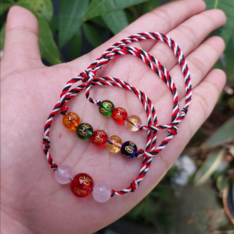 April Gallery - Paket 3 Gelang Tridatu Mantra Panca Rose Cinta Perempuan Laki-laki Batu Aksesoris Benang Putih Bracelet 2