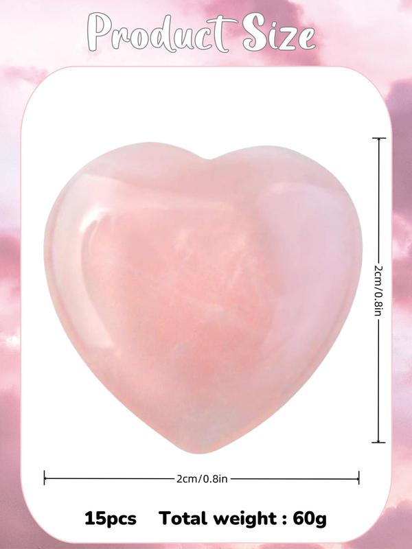 Natural Rose Quartz Heart Shaped Decoration, 15pcs/set Healing Love Crystal Stone, Home Decor, Gift for Friends & Family 1