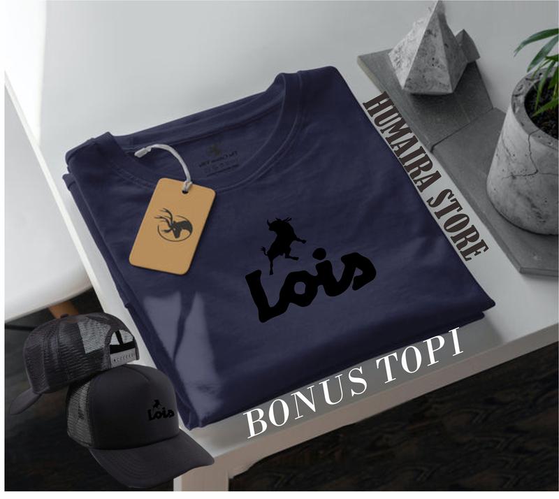 COD!!! Kaos Distro Lengan Pendek Lois Keren Text Hitam Bonus Topi / Kaos Distro Premium Cocok Untuk Pria & Wanita Koas Distro Keren Crew Neck 2