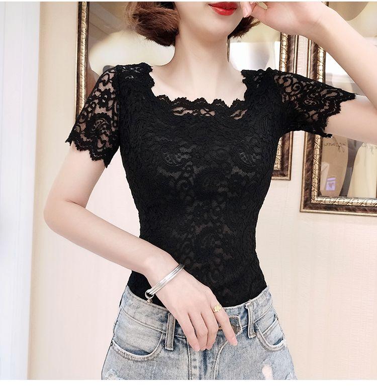 Product Introduction of Áo Sơ Mi Ren Bên Trong, Cổ Vuông, ngắn Tay Áo, Thiết Kế Đẹp, Lưới Mỏng Vừa Vặn, Áo Xương Đòn Lộ Ra, Áo Thun Bó Sát Thanh Lịch Cho Nữ 18