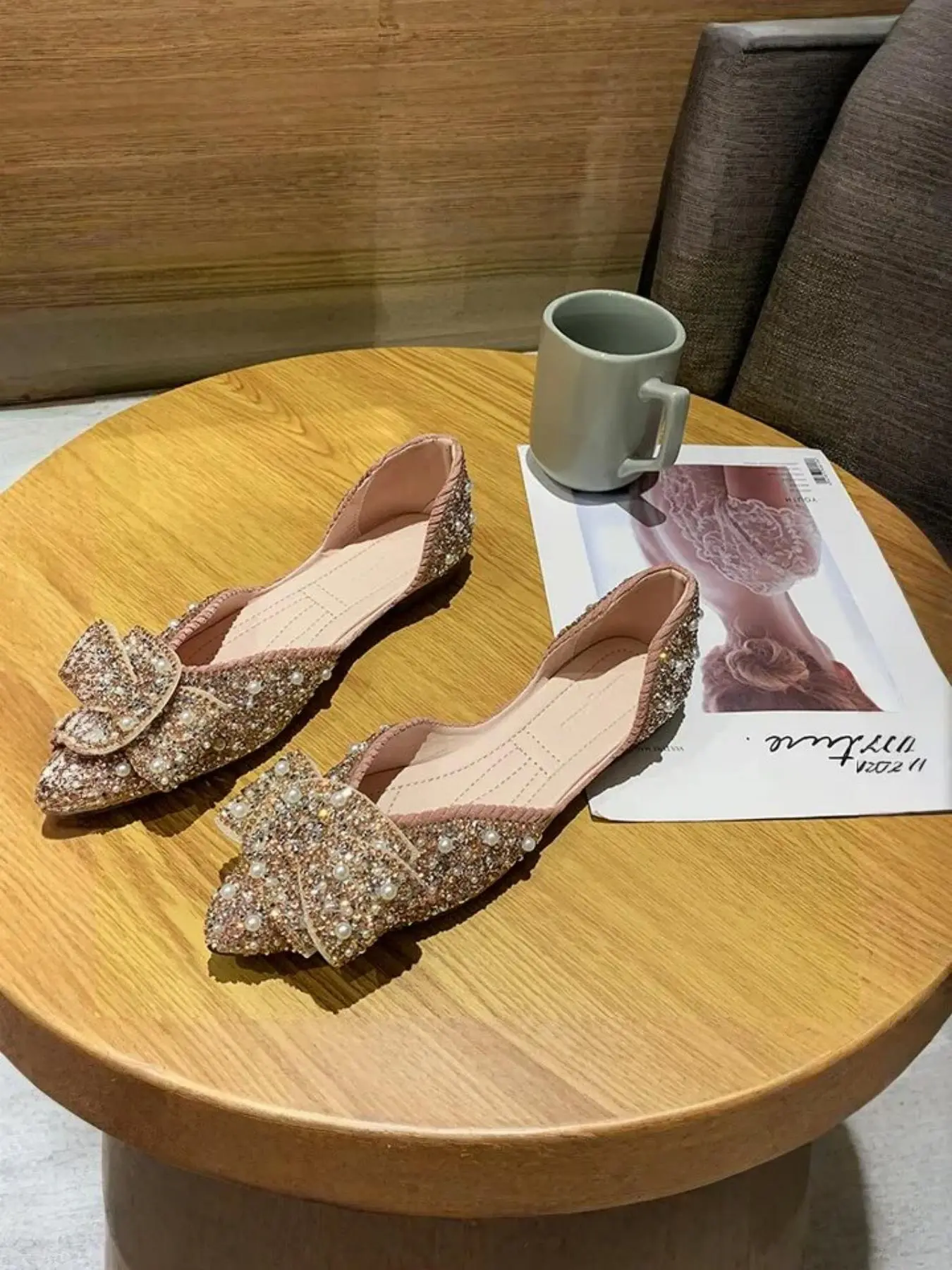 Women's Elegant Rhinestone Decorated Ballet Flats, Trendy Soft Comfortable Flat Shoes, Fashionable Shoes for Daily Wear, Girl