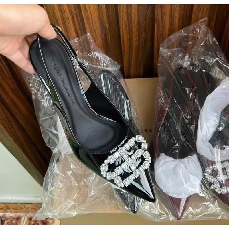 GH27- Giày Cao Gót Đính Đá chữ B Sandal  Cao Gót Cao Cấp Mũi Nhọn 7p Sang Chảnh 5