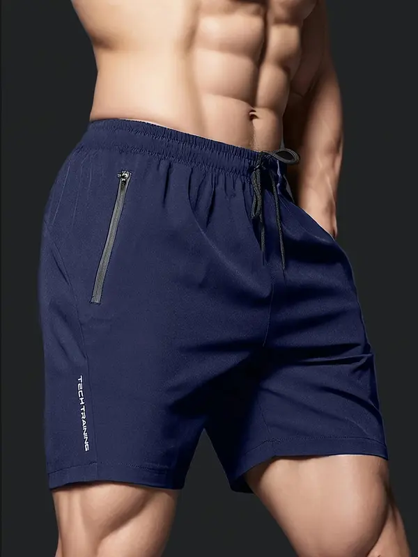 Men's Letter Print Zipper Pocket Shorts, Regular Fit Casual Comfy Breathable Shorts for Outdoor Sports Basketball Running, Men's Bottoms for Summer, Activewear 4