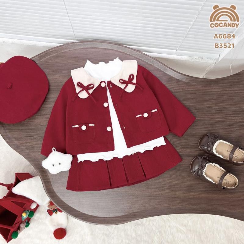  Bộ cho bé -Bộ dài ĐỎ cổ BE 2 nơ ĐỎ cho bé của COCANDY mã B3521 