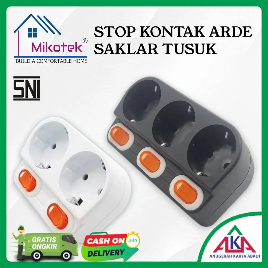 Stop Kontak Steker Colok Saklar Arde MIKOTEK 1 / 2 / 3 Cabang Lubang Terminal Kuningan Putih Hitam SNI