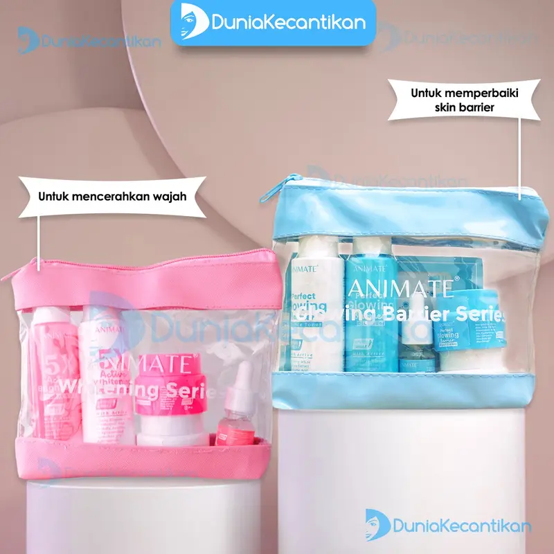 ANIMATE PAKET SKINCARE 5 IN 1 Instant Whitening //  Glowing Barrier Skin Repair // Acne Solution // 3 in 1 Acid Bersihkan Mencerahkan Wajah Facial animate  biru 3