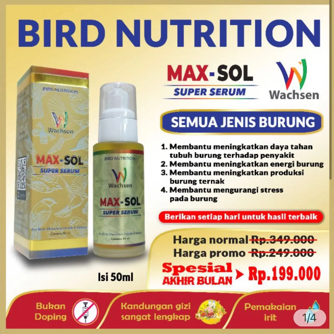 MAX - SOL Suplemen Vitamin Protein Semua Jenis Burung Murai Lovebird Kenari Cucak Ijo Jalak