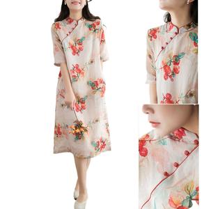 ชุดกี่เพ้า ปรับปรุงใหม่ สไตล์ชาติพันธุ์ศิลปะย้อนยุค สำหรับผู้หญิงวัยใส ทำจากผ้าฝ้ายลินิน เหมาะสำหรับฤดูใบไม้ร่วง 2025 แฟชั่น