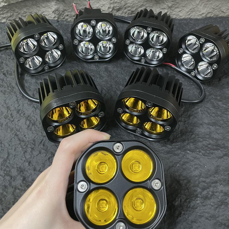  Đèn LED Xe Máy Cỏ Bốn Lá 2 Chiếc Đèn Bên Ngoài 4 Mắt Màu Vàng   Trắng Đèn Nhỏ Sửa Đổi Xe Điện 