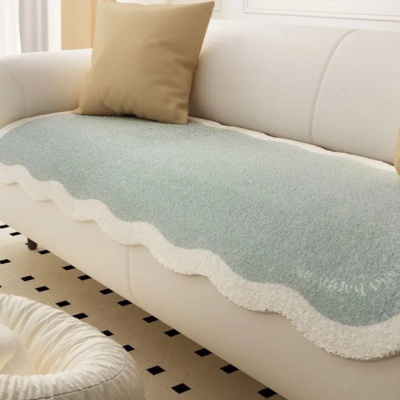 Đệm Sofa, Thiết Kế Bất Đối Xứng Chất Liệu Giả Cashmere, Đệm Ghế Sofa, Chống Trượt, Sofa Da, Khăn Bọc Đặc Biệt, Phong Cách Ins 4