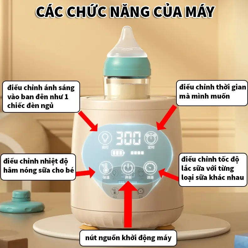 Máy Hâm Sữa Đa Năng Cho Bé-Máy Lắc Sữa Bột Tự Động Chống Vón Cục,Có Chế Độ Hâm Sữa 45°C Tích Hợp Đèn Ngủ Tiện Lợi 2