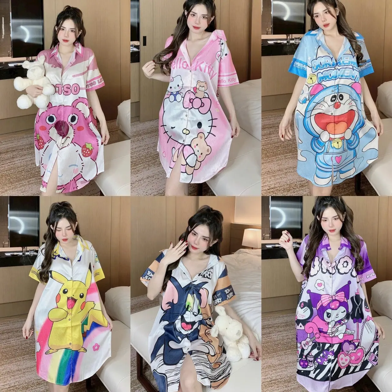[Size 40-70Kg] Nhiều Mẫu - Đầm Sơ Mi Lụa Xước Ánh Kim From To Dễ Thương Nữ Women Đầm Ngủ Váy Ngủ