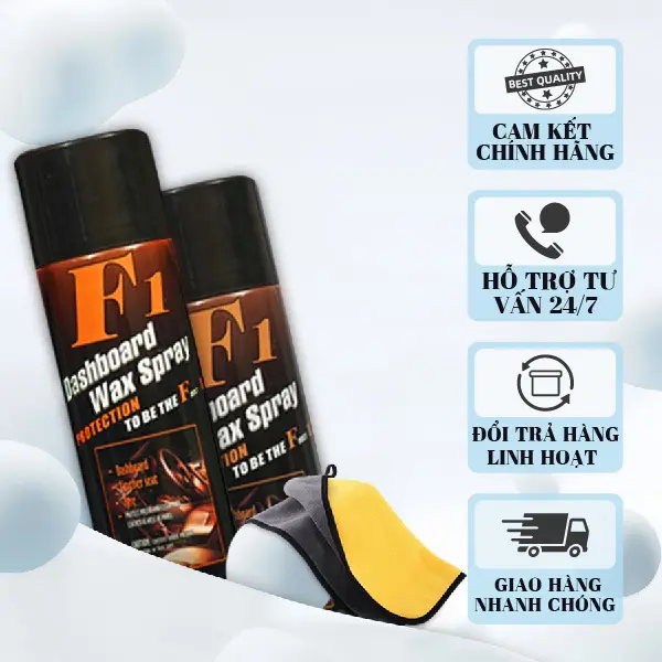 【Mua 1 tặng 1】Chai xịt tái tạo nhựa xe hơi và xe máy F1 450ml, tặng kèm khăn màu xám vàng kích thước 30x30 2