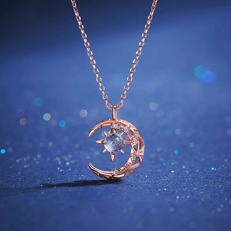 Exquisite Fashion Star Moon Gemstone Necklace Women's Fashion Versatile Necklace Gift For Family With Jewelry