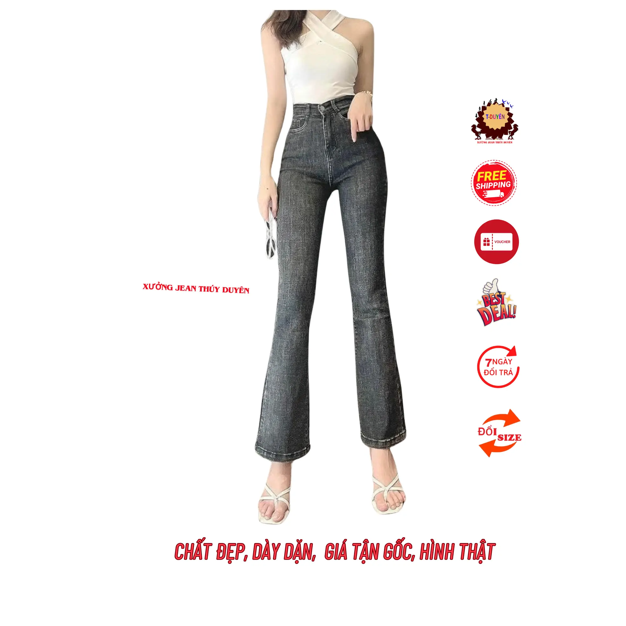 Quần jean nữ đai cao ống loe màu xám co giãn tốt fome đẹp có size đại đến 70kg big size, quần bò lưng cao mẫu mới ms1 Women Ong  quần dài thời trang xu hướng mới đang hot hiện nay Pants