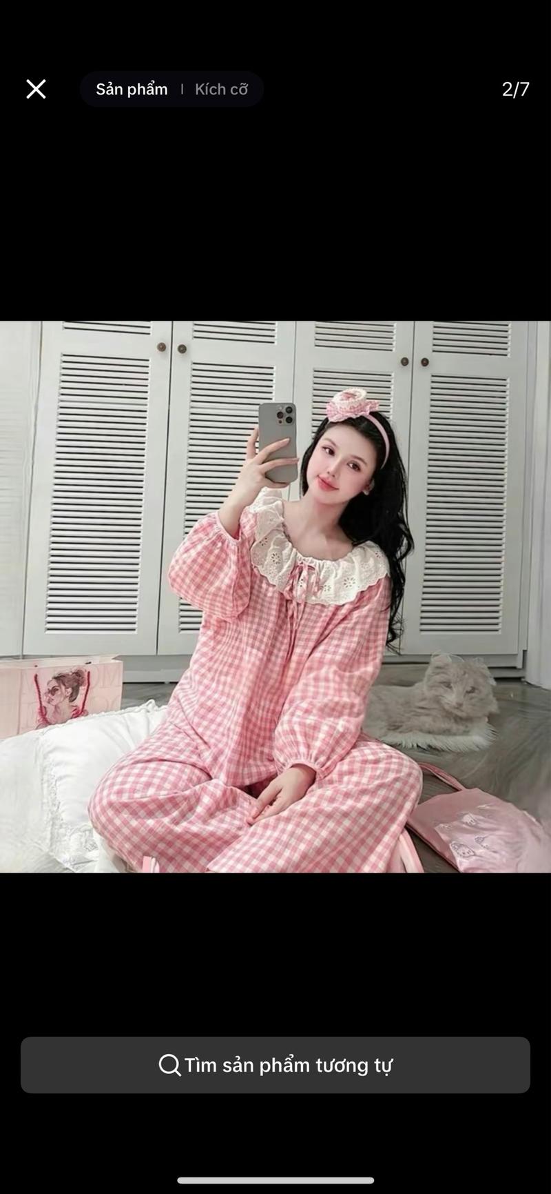 Product Introduction of (sale)Bộ ngủ bánh bèo kẻ xanh , kẻ hồng bigsizehuongbe Nữ 3