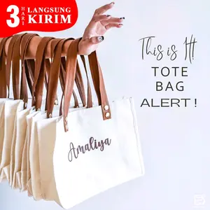 TOTEBAG BAG ((CUSTOM NAMA) uk. STANDAR (28x10x23CM)  - Bridesmaid Bag Canvas Tas Wedding