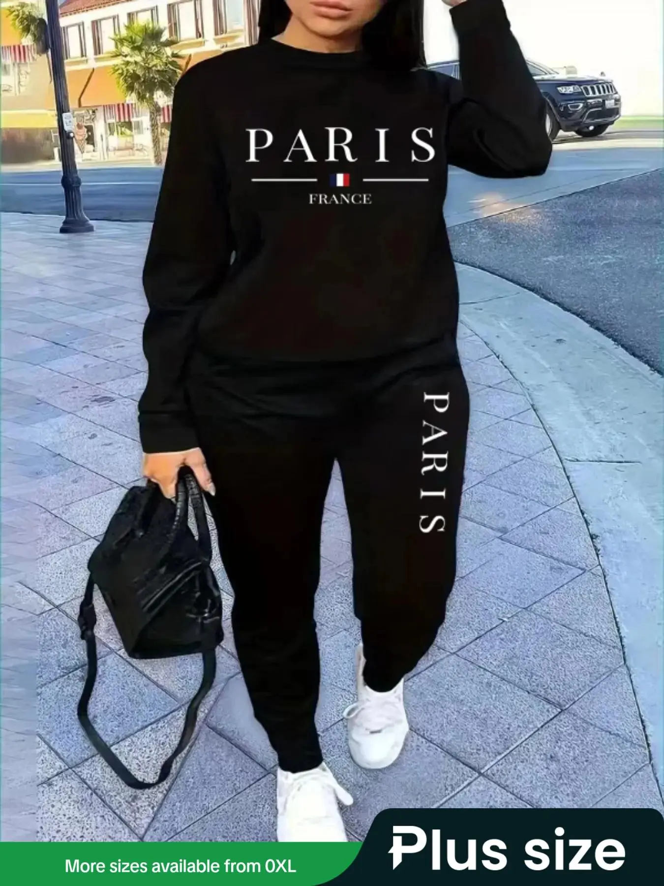 【Plus Size】 Two-piece Set Women's Letter Print Sweatshirt & Sweatpants Set, Casual Long Sleeve Pullover & Trousers, Women's Spring Clothes for Daily Wear