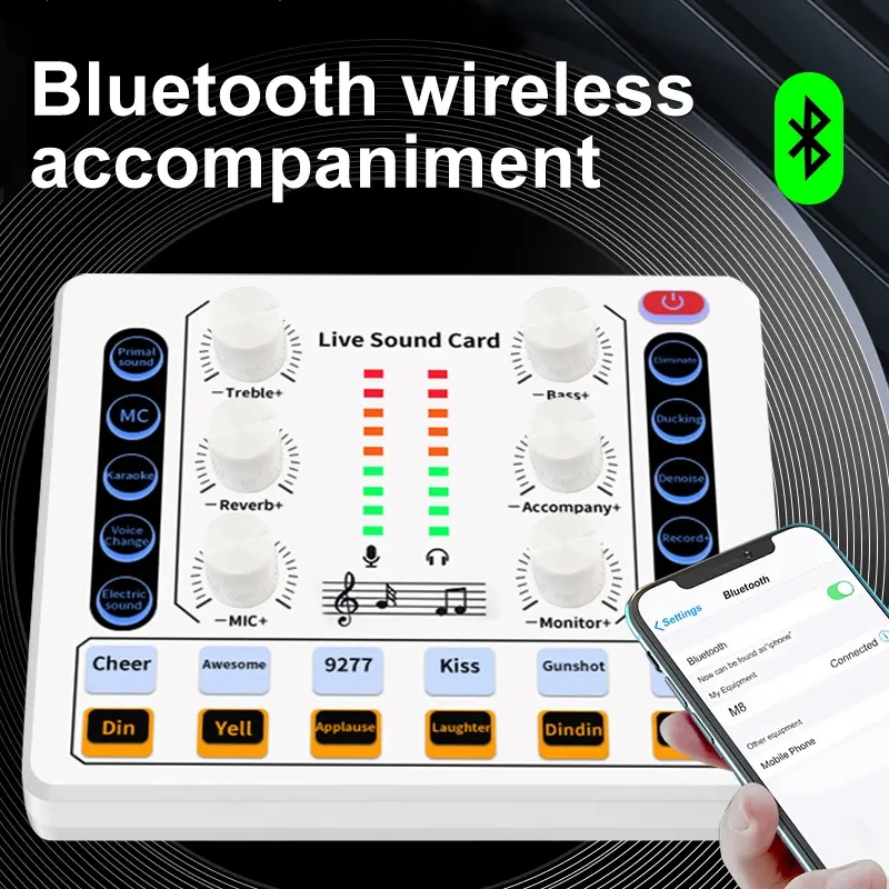 Soundcard M8 Audio USB External Sound Card mic Mixer Bluetooth phone PC 2