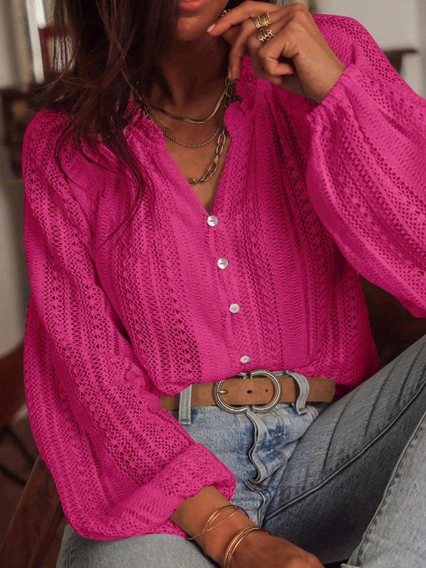 Women's Plain Button Blouse, Elegant Fashion Casual Long Sleeve Top for Daily Outdoor Wear, Ladies Clothes for All Seasons, Classy Tops 6