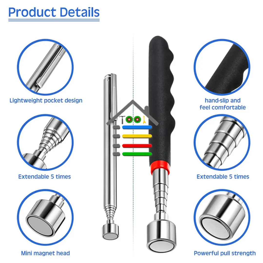 PEN MAGNETIC TELESKOPIK PEMUNGUT MAGNET DENGAN LAMPU BAHAN STAINLESS TAHAN KARAT Logam