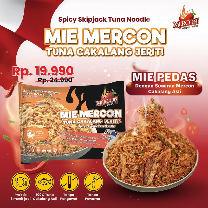Mercon Merah Putih - Mie Mercon Tuna Cakalang Jerit || Mie Goreng Pedas Instan 0