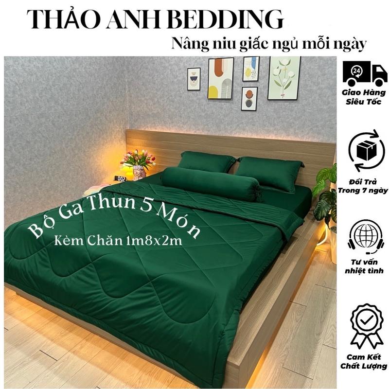 Bộ Chăn Ga Gối Thun Lạnh 16 màu:Gồm:1 ga bo thun,1 vỏ gối ôm dây rút,2 vỏ gối nằm,1 chăn hè 1M8x2M. THẢO ANH BEDDING