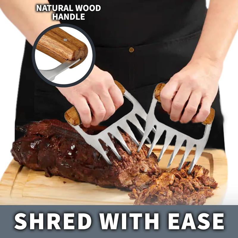Product Introduction of Stainless Steel Meat Shredder Claws, 2 Counts Wooden Handle Meat Handler Shredder Claws Set, Meat Shredding Tool, Kitchen Utensils & Gadgets 2