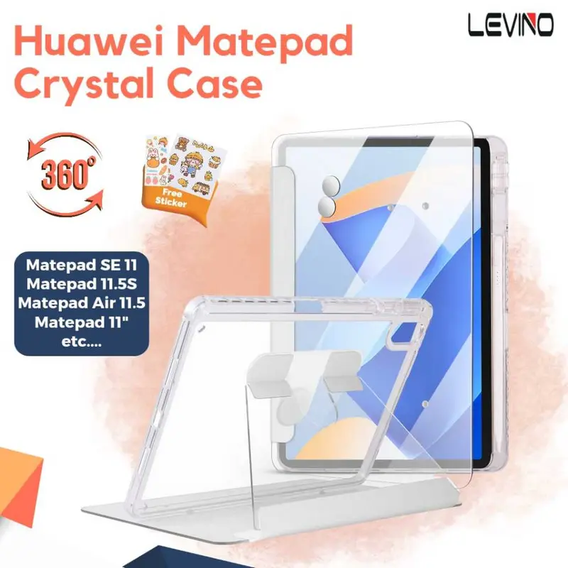 LEVINO Crystal Clear Degree 360 Rotate Crystal Case For Matepad Huawei 10.4 SE 11 INCH 2024 AIR11.5/11.5 23 PRO 11 PRO 10.8 HW 11.5"S 2024 Transparan Acrylic 0