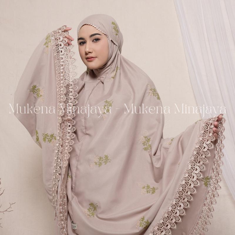 MINAJAYA - Mukena Dewasa Renda Bordir Motif Tabur Bunga Tulip Katun Premium Free Tasbih 6