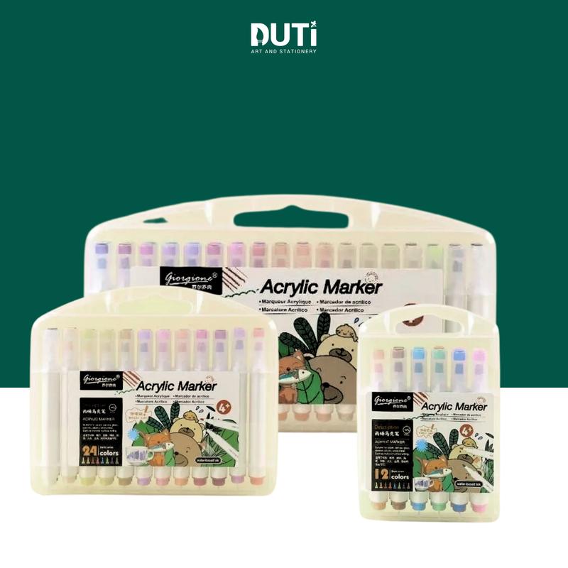 Bút Sơn Acrylic Marker Giorgione, Kèm Hộp Nhựa, 12/24/36/48 Màu Đậm, Đều, Chống Nước, Tô Màu Đi Nét DIY Vẽ Trên Vải Giày Quần Áo, Hàng Chính Hãng - Họa Cụ DUTi