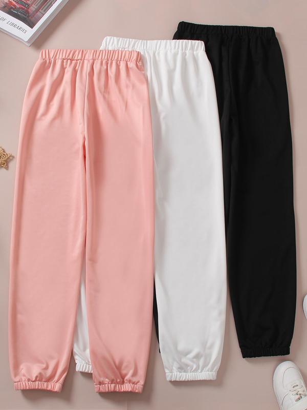 Girl's Letter Print Elastic Waist Pants, Casual Comfy Trousers for Daily Outdoor Wear, Girls Bottoms for Spring Fall, Kids Clothes 5