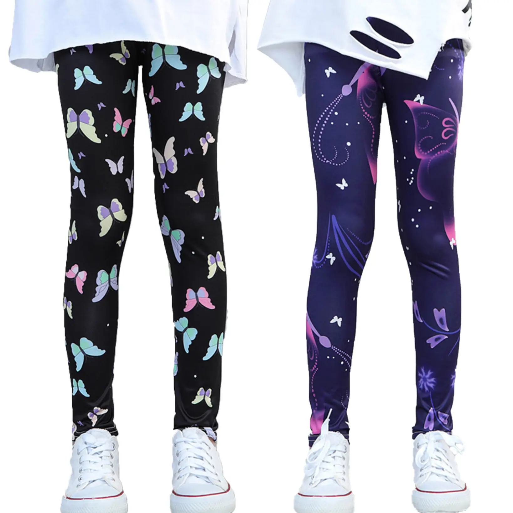 Nyeemya Kids Girls Pattern Print Stretchy Leggings Pants Slim Fit Casual Tight Bottoms Active Yoga Capri Pants