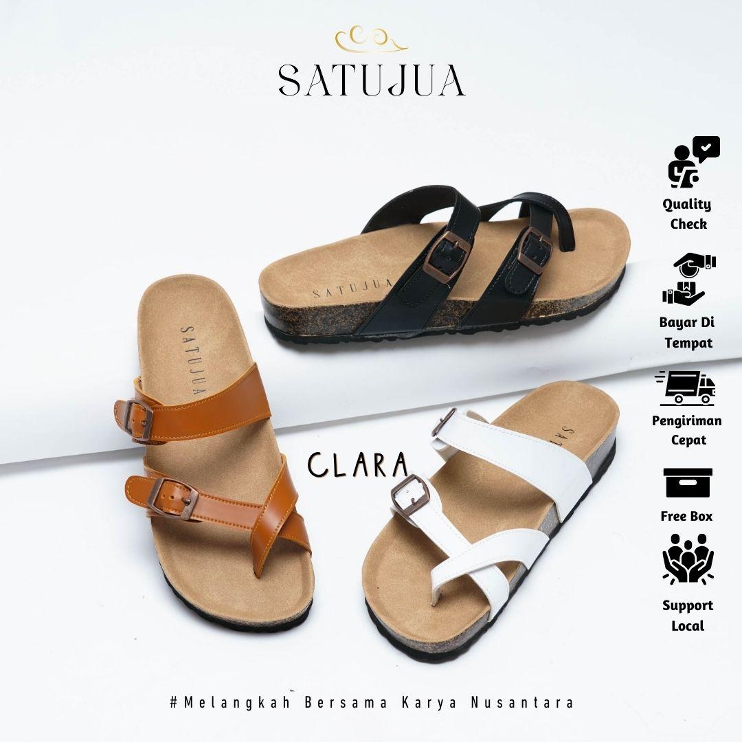 Satujua - CLARA Sandal Wanita Selop Ban 3 Puyuh Motif Silang / Hak 3 Cm Non-Slip Synthetic Leather Foam Square Toe Sendal Jepit