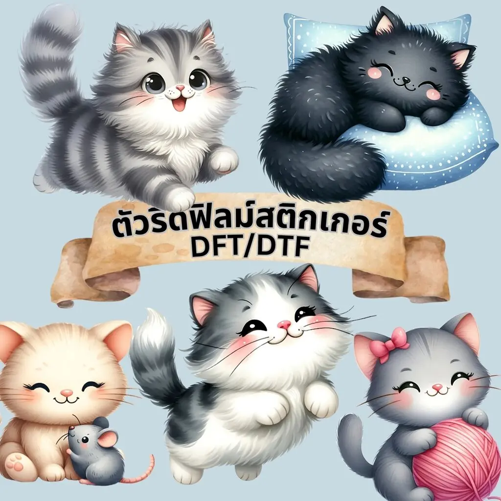 ตัวรีดติดเสื้อ แมวน้อย ฟิลม์รีดร้อน พิมพ์ลาย สติกเกอร์ สกรีนลาย ฟิลม์ DFT DTF