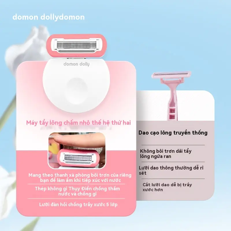 Domon dolly dao cạo lông cho phụ nữ - Xóa bỏ lông nách, chân, tay mà không để lại vết thâm, tích hợp thanh dưỡng ẩm 3