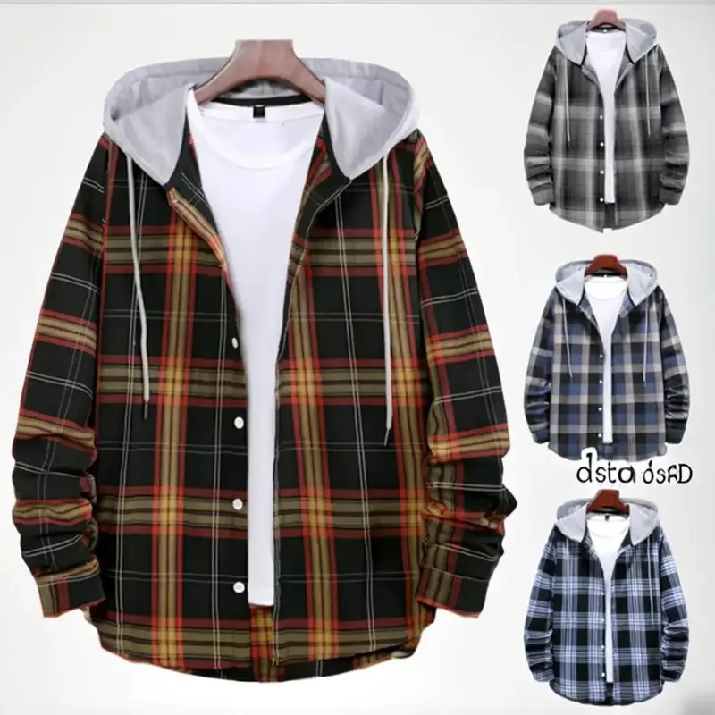 Kemeja Flanel Hoodie Berkupluk Motif Kotak-Kotak Kualitas Distro untuk Pria Lengan Panjang Casual distro baju fashion 0
