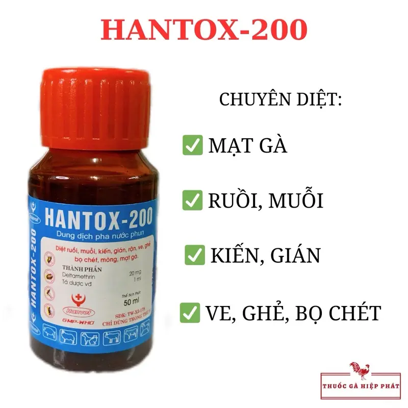 HANTOX-200 Chai 50ml Diệt Mạt Gà, Ruồi, Muỗi, Kiến, Gián, Ve, Bọ Chét, Các Loại Côn Trùng 0